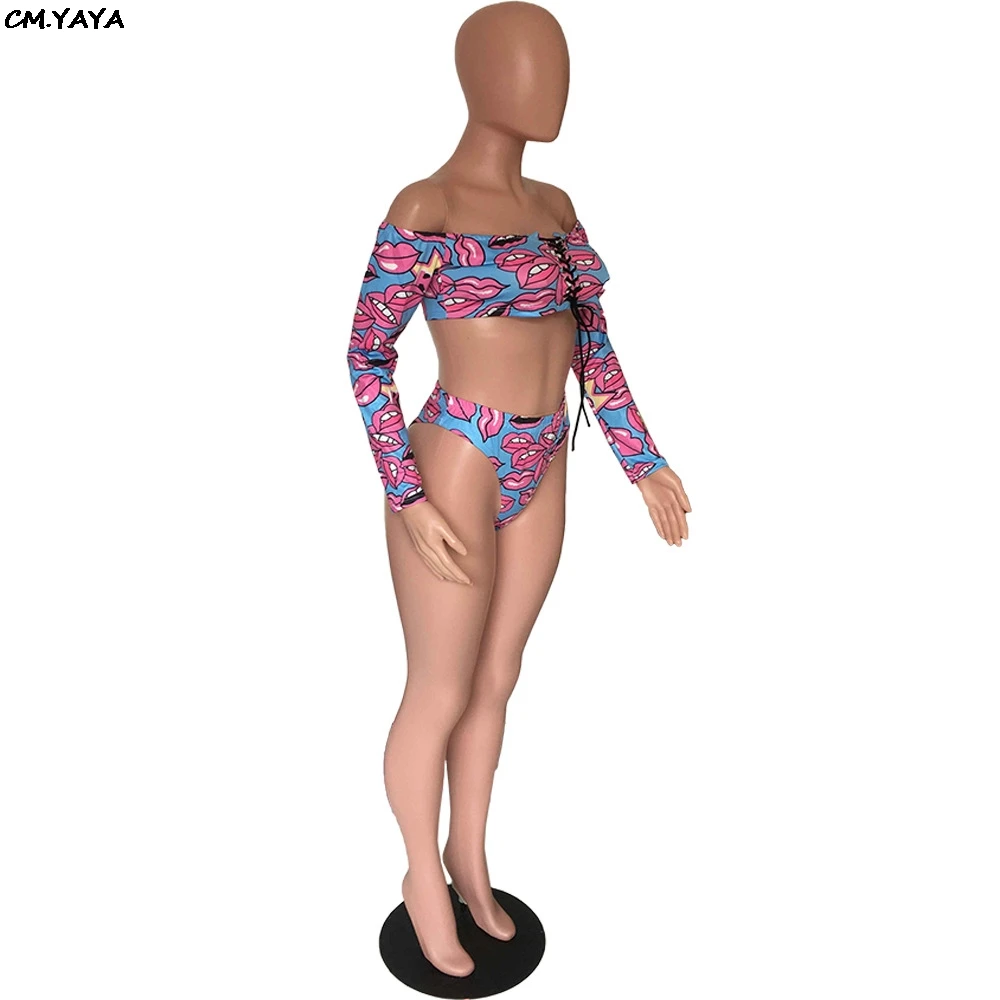 Женский короткий топ с принтом в виде губ kiss пляжный костюм из 2 предметов