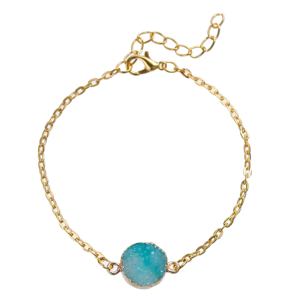 DoreenBeads Смола Drusy браслеты звено кабельная цепь Золотой цвет малахитовый