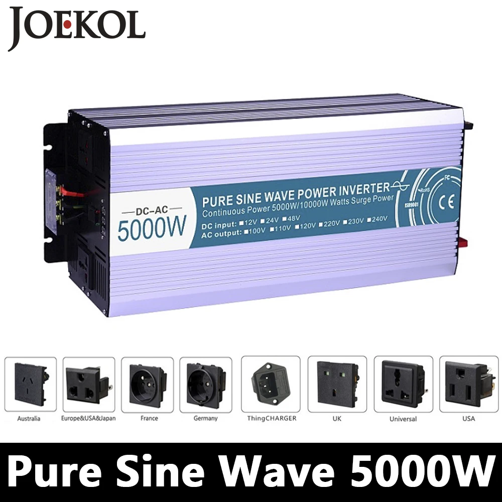 High powe 5000W Чистая синусоида Инвертор DC12V/24V/48V к AC110V/220V решетки солнечный инвертор