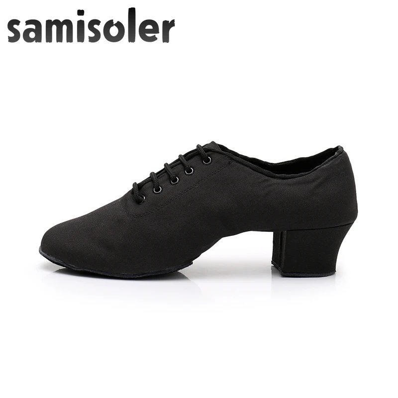 Samisoler Black W Men's Black leather ballroom dance shoes Flats Modern dance shoes Tango Party Wedding Square dance shoes