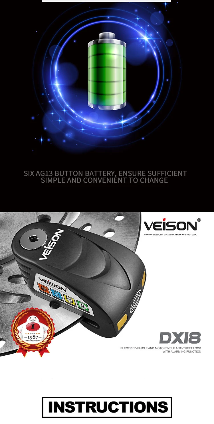 VEISON 120dB moto rcycle сигнализация замок безопасности Противоугонный велосипед колеса дисковый замок alarma мото скутер MTB Предупреждение безопасности тормозной замок
