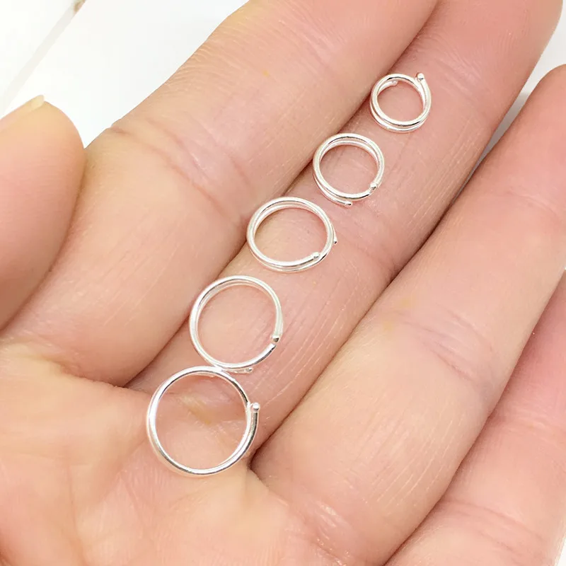 Серьги из серебра S999 пробы с двумя кольцами маленькие серьги стерлингового