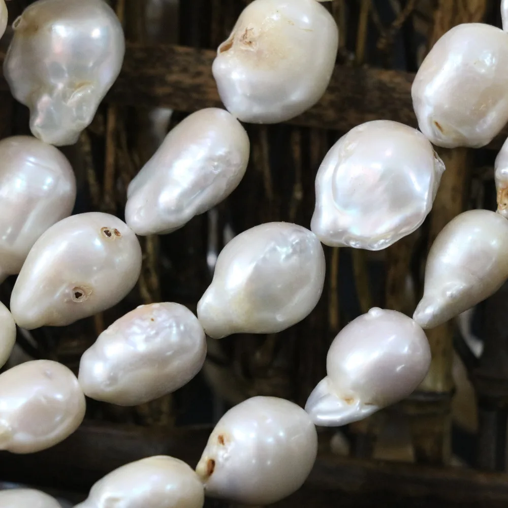 

Fashion trendy natural freshwater cultured white pearls beads irregular freeform waterdrop wholesale retail jewelry 15inch B1358