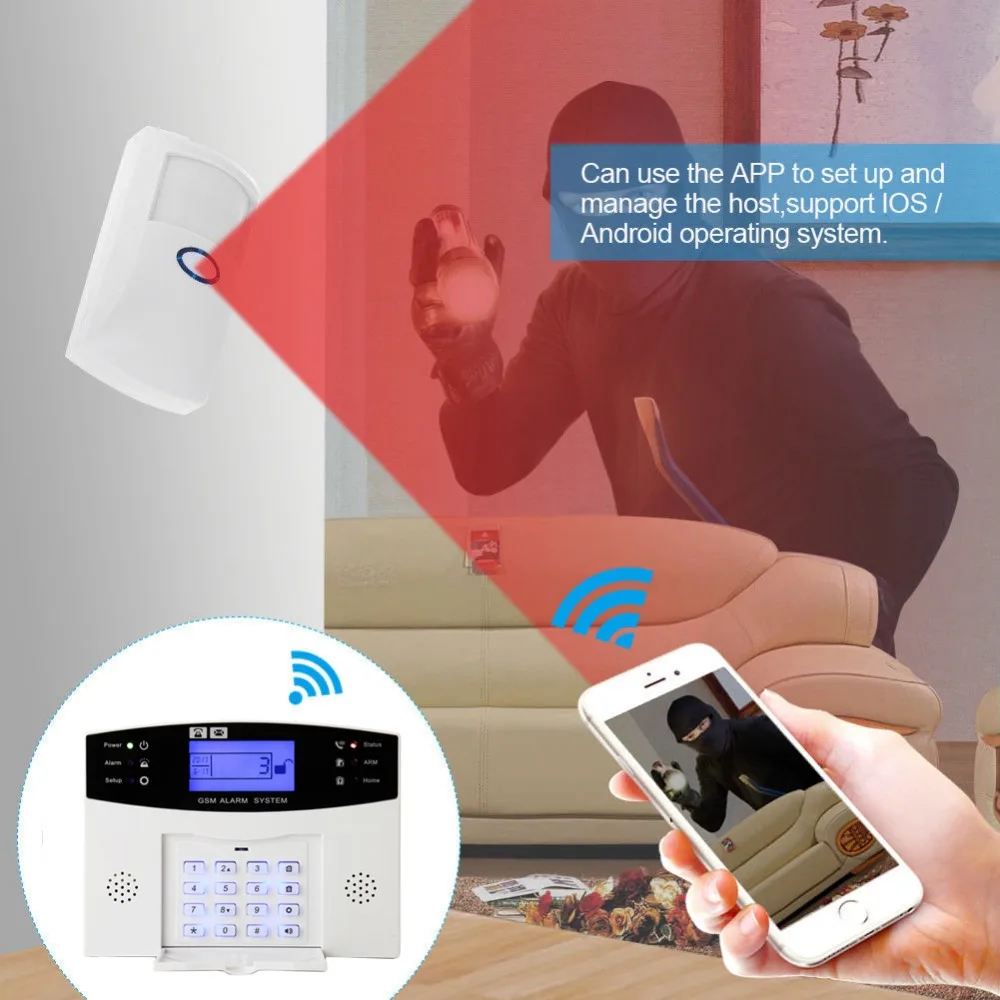 JeaTone GSM сигнализация SMS Беспроводная сигнализация домашняя охранная сигнализация наборы DIY ЖК-дисплей PIR датчик двери окна управление приложением