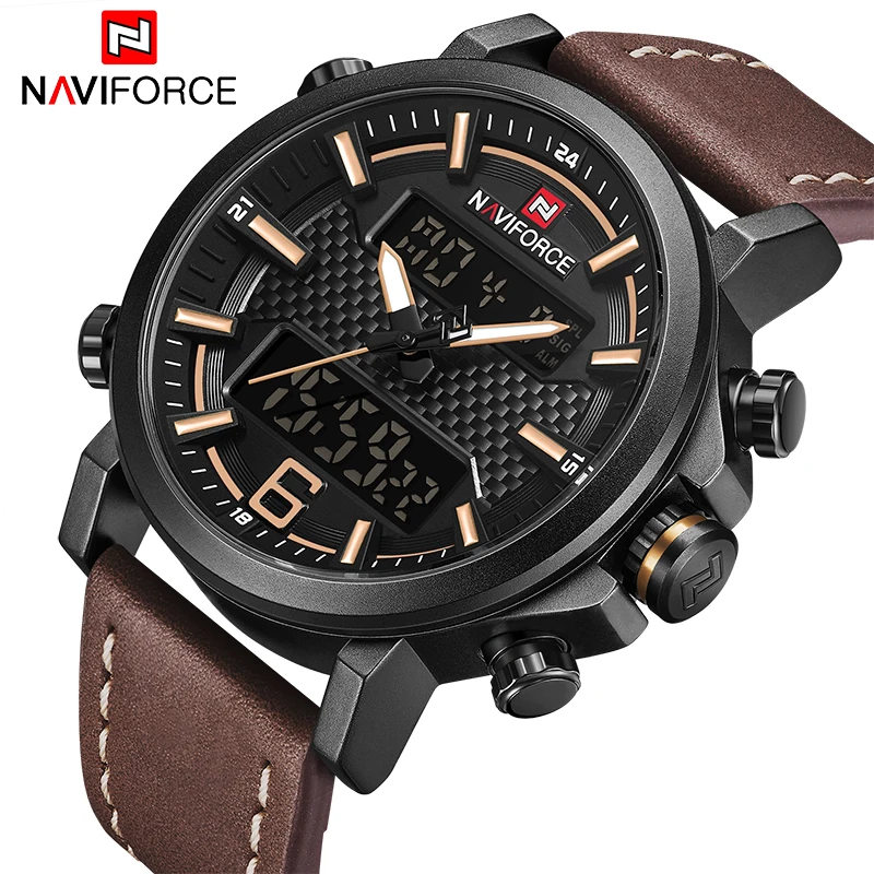 Часы NAVIFORCE мужские армейские кварцевые светодиодные аналоговые цифровые