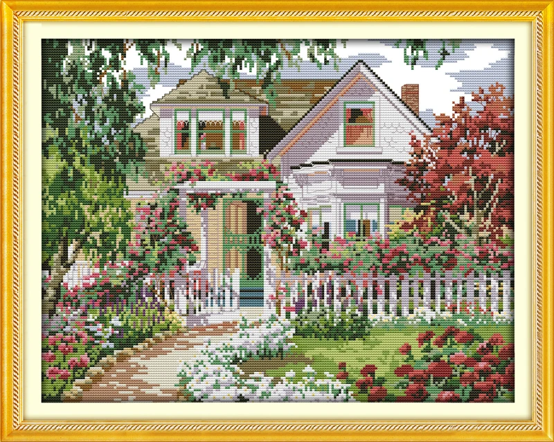 

Garden Villa cross stitch kit landscape14ct 11ct count printed canvas stitching embroidery DIY handmade needlework