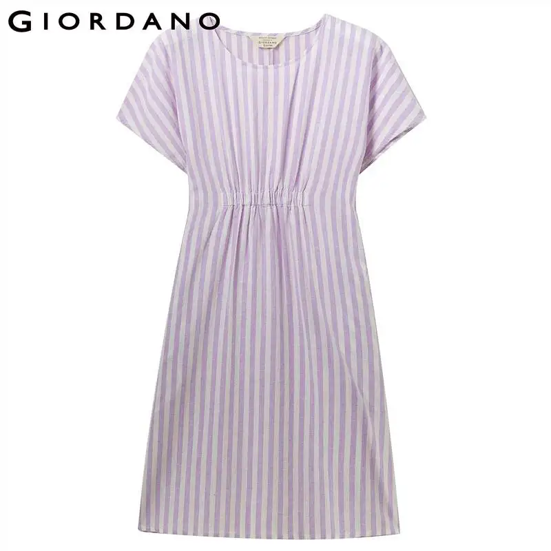 Giordano женское платье натуральное льняное хлопковое свободное с круглым вырезом