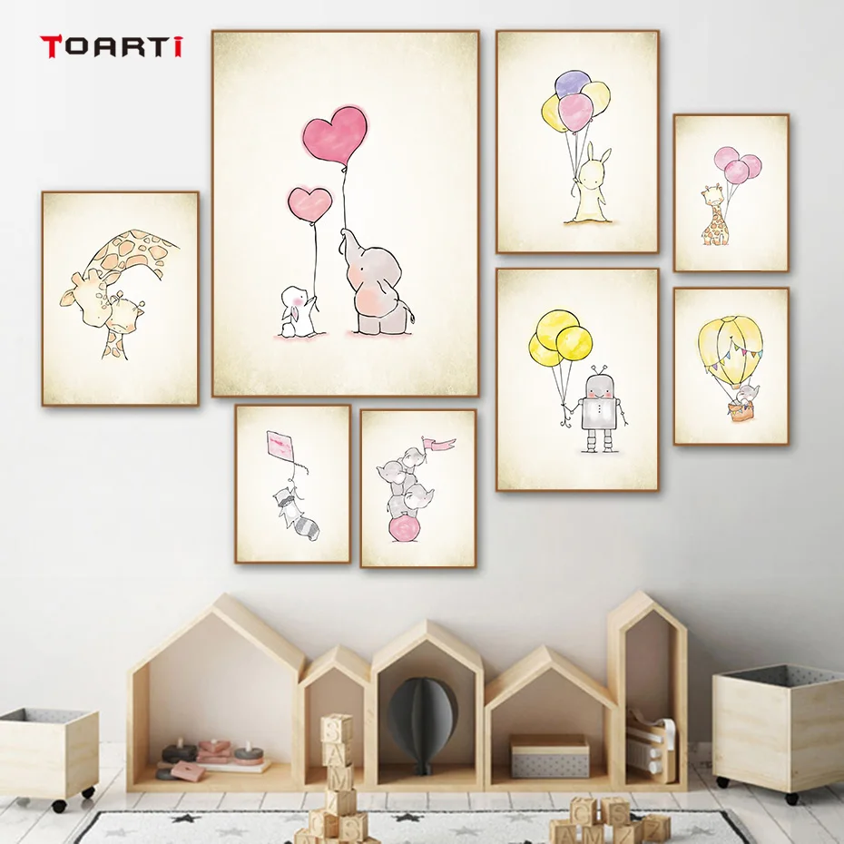 Мультяшные животные воздушный шар Приключения настенная живопись