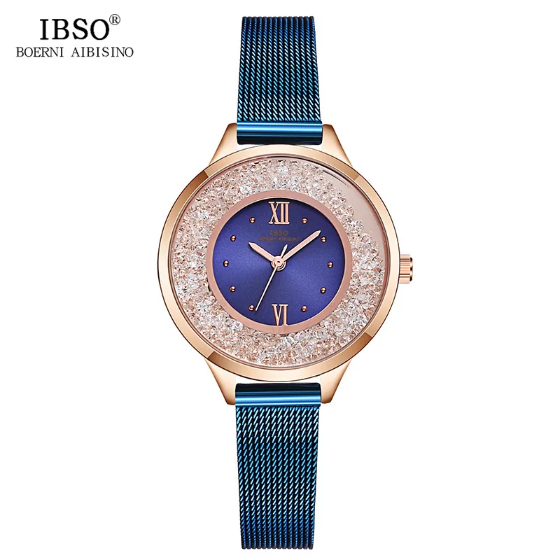 blue IBSO, женские часы из нержавеющей стали, Топ бренд, роскошные часы с кристаллами и циферблатом, женские часы-браслет, новинка, женские кварцевые часы# S8661L - Цвет: blue