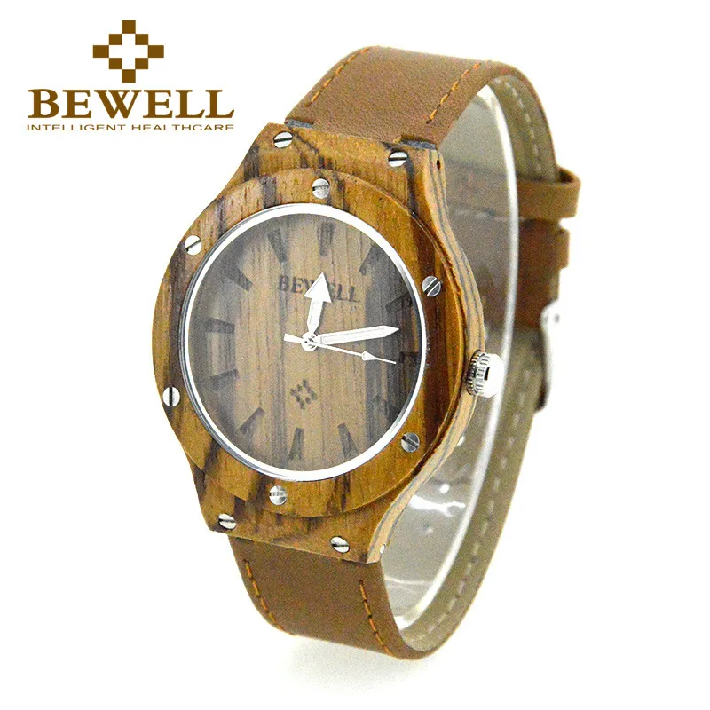 BEWELL модные деревянные Роскошные брендовые кварцевые мужские часы с кожаным