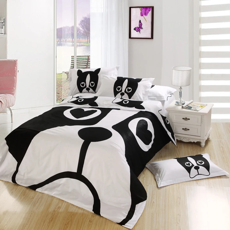 

NEW NEW Black and White Dog print Bedding set bedroom Queen full size bedspread bed in a bag sheet sheets duvet cover Kids