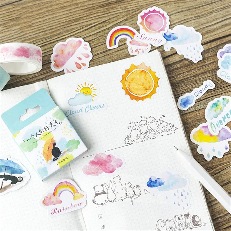 46PCS/Pack Weather Scrapbooking Adhesive Stickers Handmade Gift Card Photoalbum Diary Embellishments DIY Decorative Crafts Paper | Дом и сад