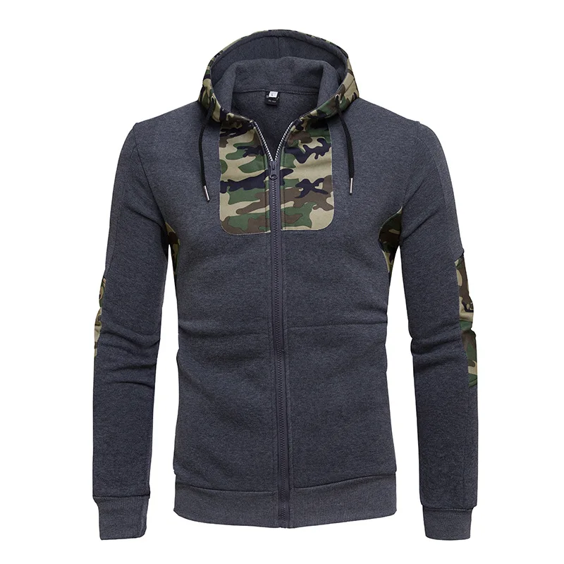 Vogue Hoodies Men Long Sleeve Camo Patchwork Hooded Sweatshirt Male Hoodie Casual Sportswear Balck Zipper Jacket | Мужская одежда