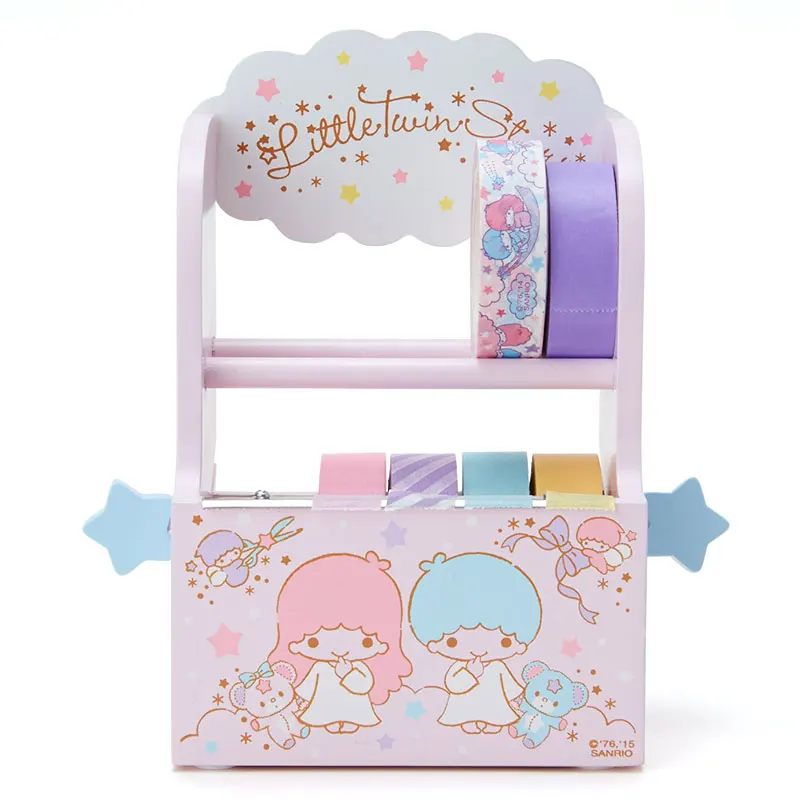 

New Little Twin Stars Wooden Box Japanese Stationery Masking Tape dispenser cutter school office supplies dolls accessory