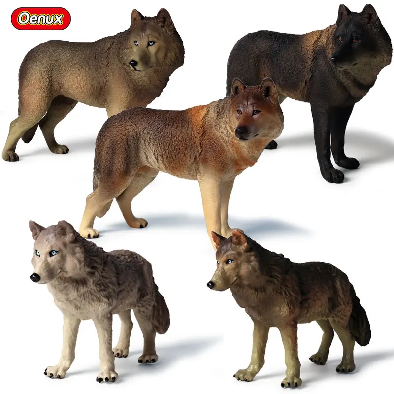 

Oenux Simulation Large Size Savage Wild Animal Wolf Animals Model Male Female Wolves Family PVC Action Figures Collection Toy