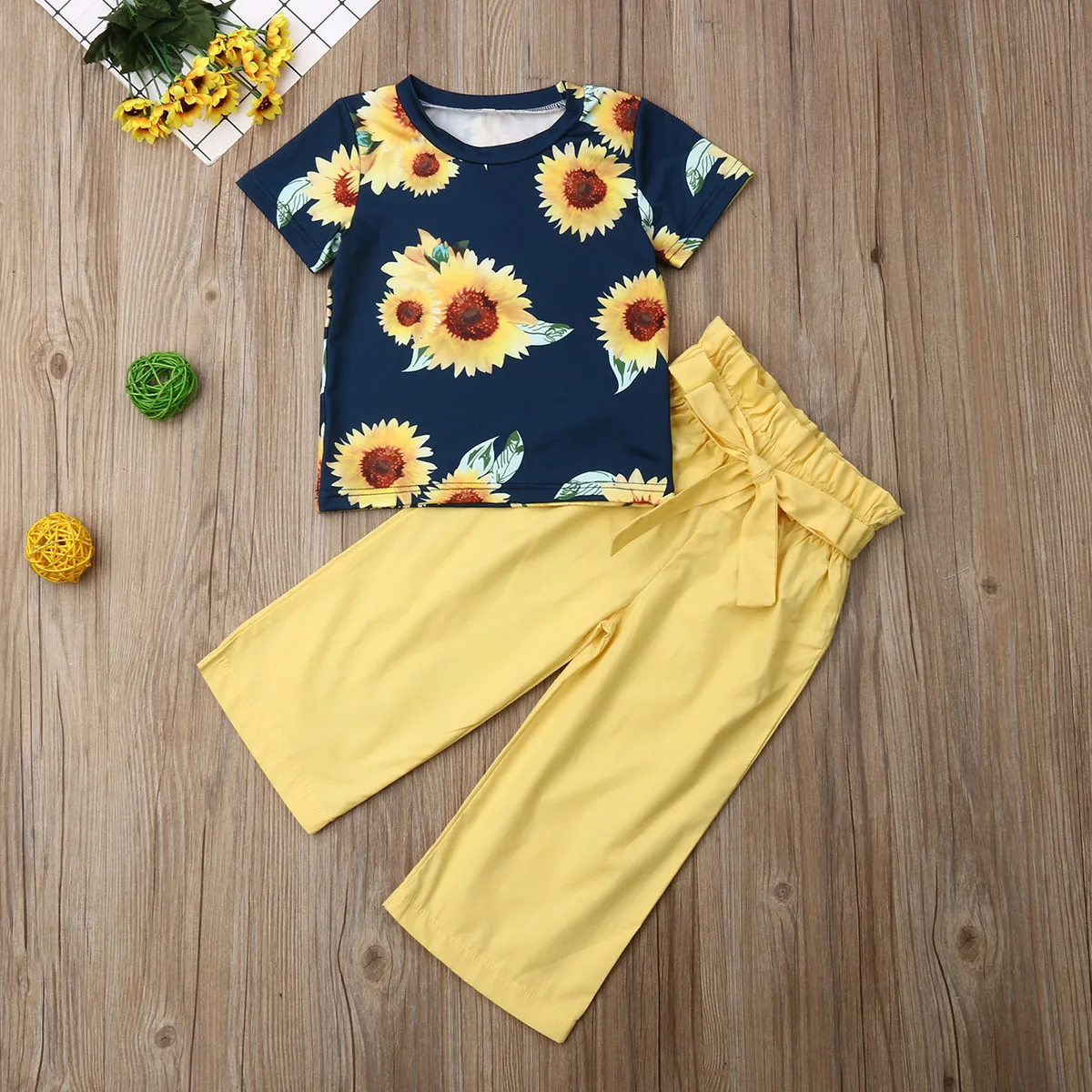 2Pcs Toddler Infant Baby Girl Kid T-shirt Top + Wide Leg Pants Clothes Outfit | Мать и ребенок