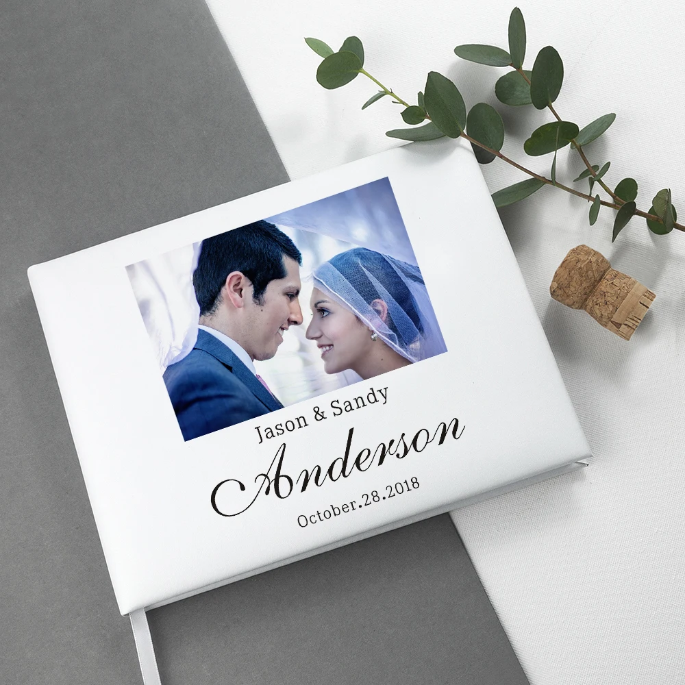 

Wedding Guest Book with photo Personalized Guest Book Custom Bride and Groom Name Unique Wedding Gift