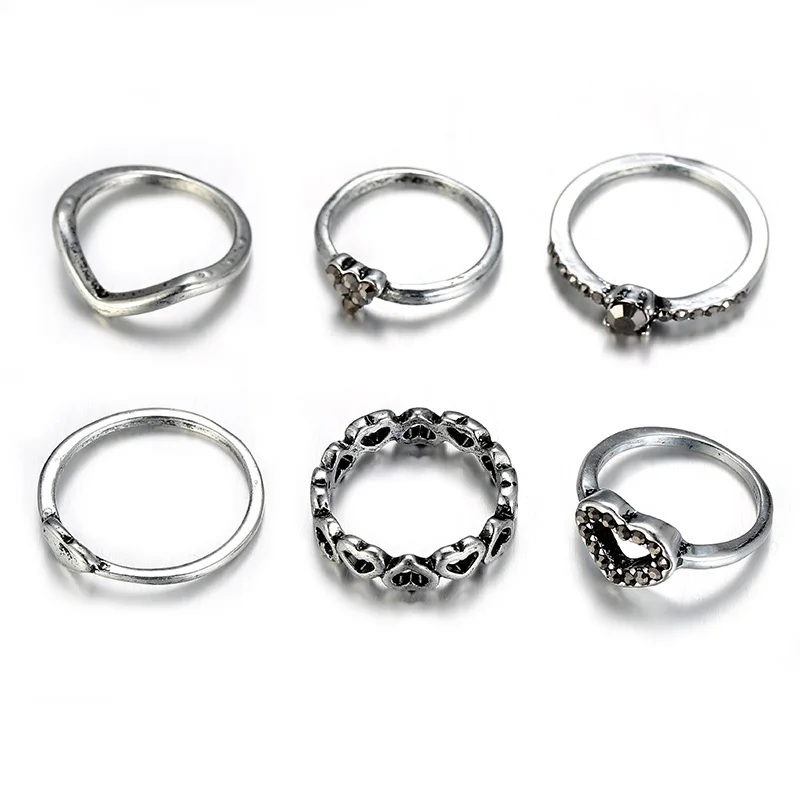 Набор женских колец с кристаллами 6 шт./компл. | Украшения и аксессуары