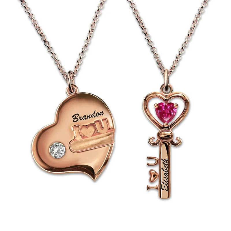 Женское ожерелье с именем на заказ надписью Key to My Heart из камня серебро 925 пробы