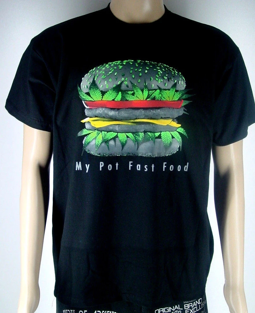 Футболка мой горшок Фастфуд Hanf Burger-Groe L schwarz NEU | Мужская одежда