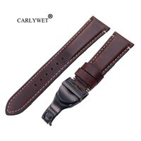 carlywet 22mm wholesale durable genuine leather wrist watchband strap belt loops band bracelets for iwc tudor seiko