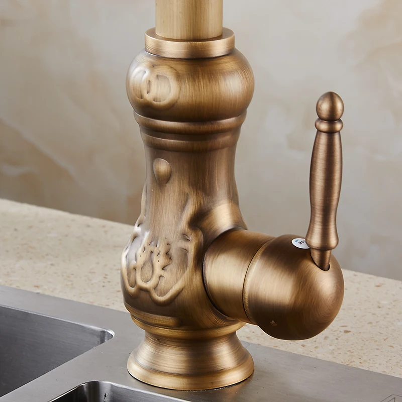 Kitchen Faucets Antique Brass Bronze Finish Water Taps Swivel Spout Vanity Sink Mixer Classic Tap Single Handle 1221F | Обустройство