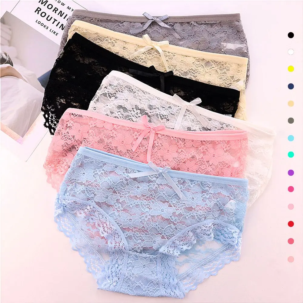 Дышащие прозрачные трусики с низкой талией цветочным бантом кружевные трусы