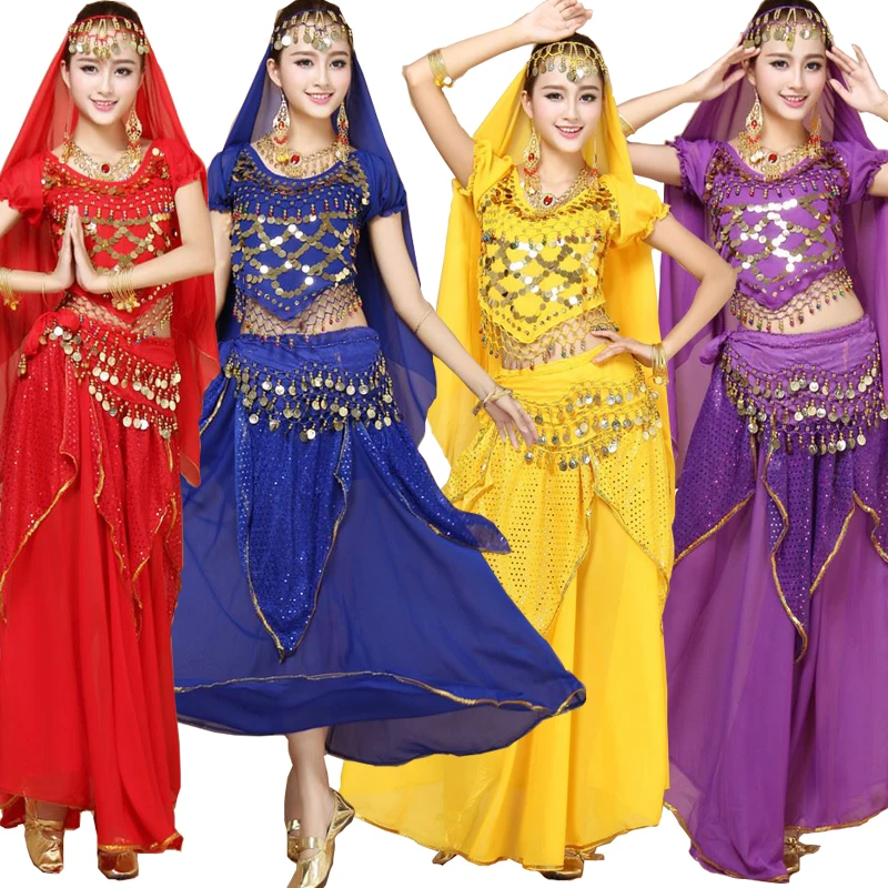 Комплект из 4 предметов для выступлений взрослых танца живота Костюмы Болливуда
