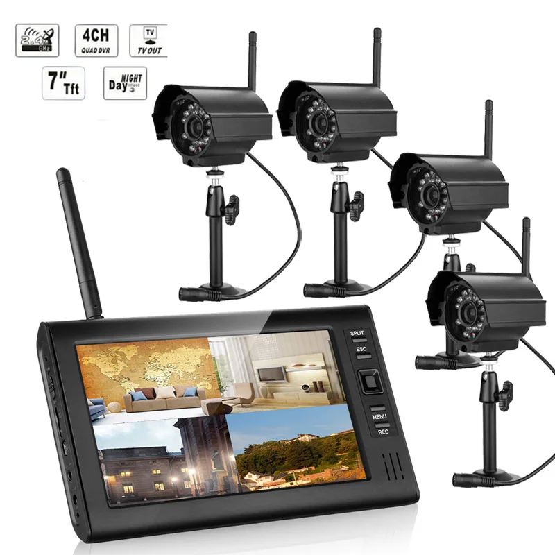 YobangSecurity 2 4 GHz Цифровая беспроводная 4CH CCTV DVR система видеонаблюдения с 7 &quotLCD