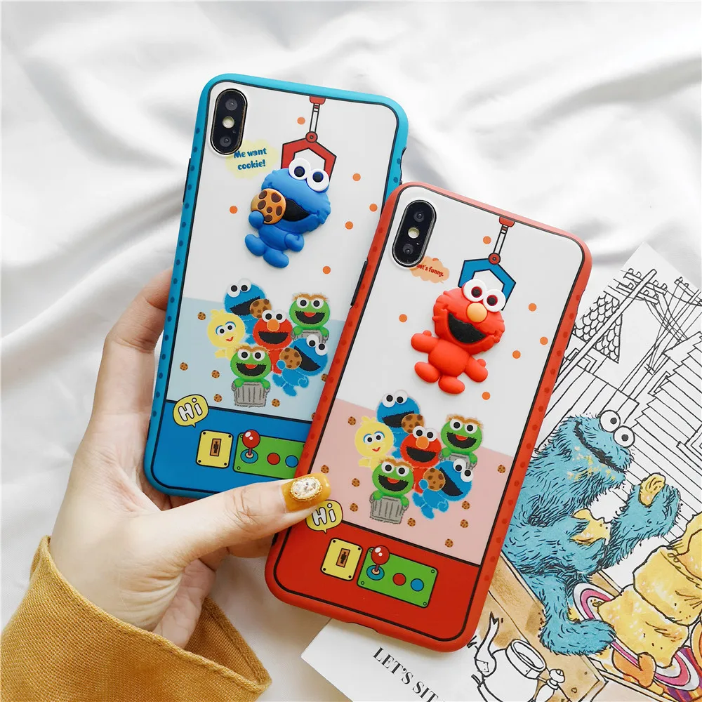 Мультфильм Улица кунжута печенья Elmo 3D кукла машина чехол для iPhone X XS MAX XR 6 6s 7 8 Plus