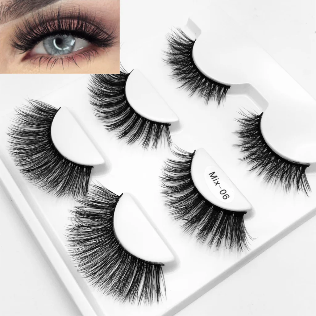 

New 3 Pairs Mixed Styles 3D Mink Hair False Eyelashes Handmade Natural Long Eyelash Cross Multilayer Lashes Reusable Eyelash