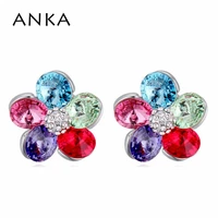 anka women cute flower earrings rhodium plated stud crystals from austria 116649