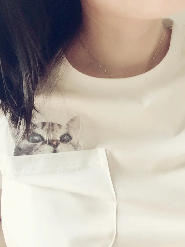 Женская футболка с принтом кошки F1711 Белые Повседневные крутые футболки в летнем