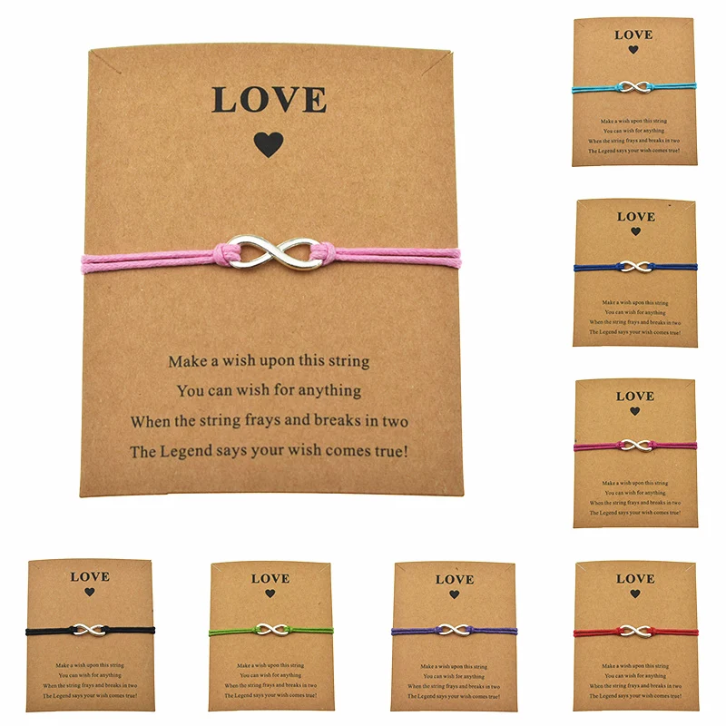 Регулируемые браслеты с надписью Make a Wish Love Card кулоном в форме бесконечности для