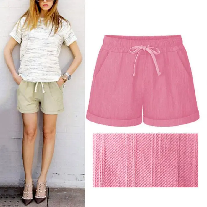 New Arrival Summer Women Wide Leg Shorts Cotton High Waist Drawstring Pockets Girl Casual Shorts Plus Size M-6XL