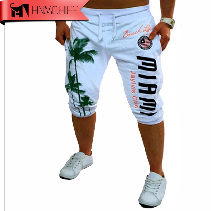 

2017 Summer Mens Palm Print Design Bermuda Board Short Men Swim Shorts Sport Tights Compression Surf Quick-Dry Beach Short