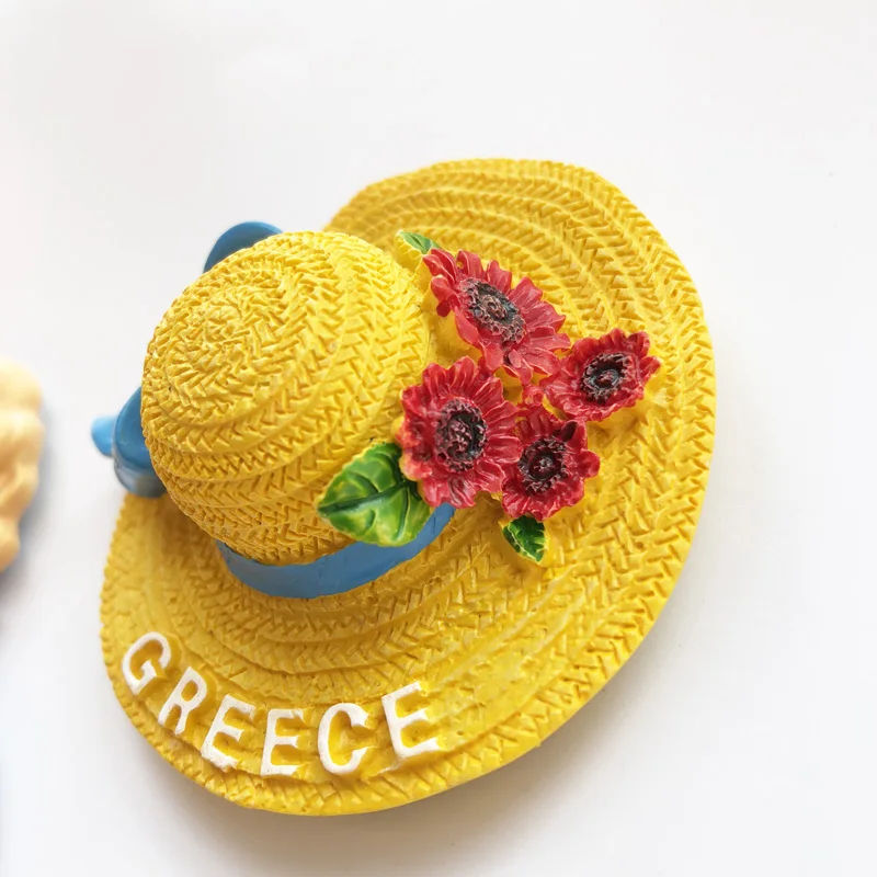 Refrigerator magnetic paste simulation straw hat sun resin magnet refrigerator decoration | Fridge Magnets