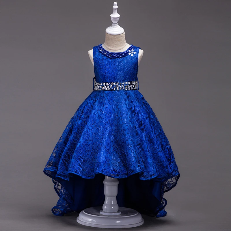 

Trailing Princess Girl Dress Sleeveless Bow Pearl wedding Evening clothing 2018 kids Formal Long sundress Champagne kids Dresses