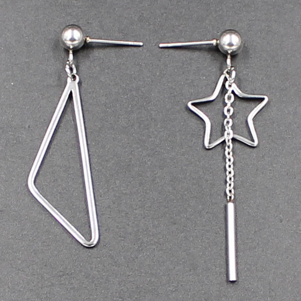 Kakee 2019 Trendy Stainless Steel Geometric Asymmetrical Tassel Earring Simple Korean Fashion Style Jewelry Bridal Drop Earrings | Украшения