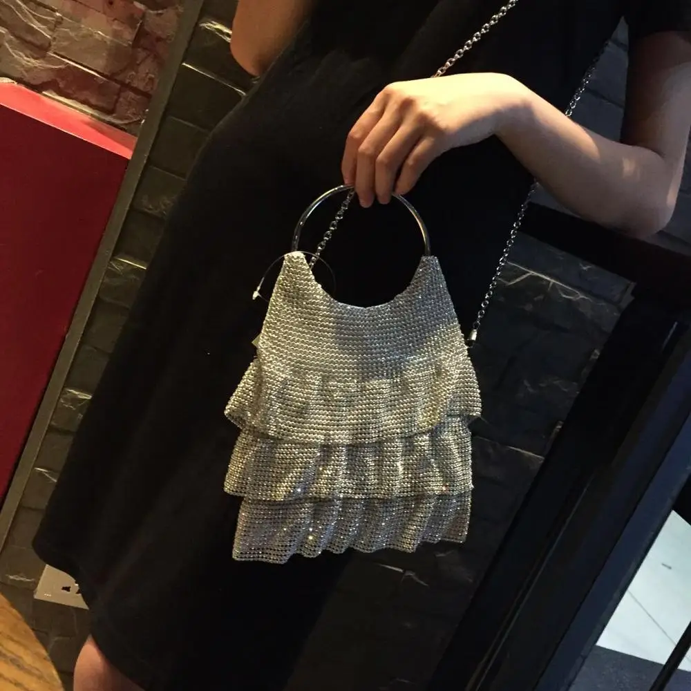 Новинка 2020 инкрустированная сумка с бриллиантами Женская Ручная блестящими