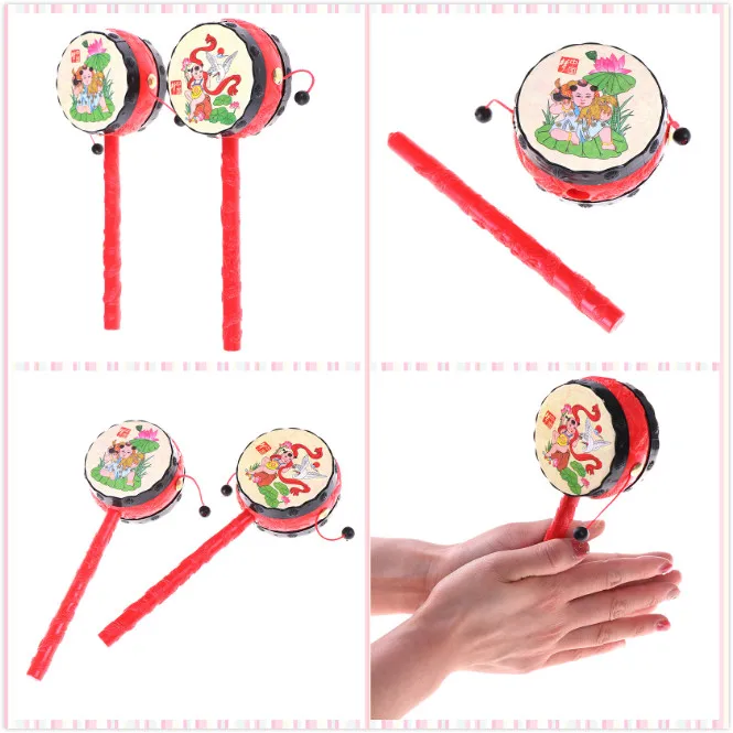 

1PCS Chinese Traditional Rattle Drum Baby Kids Cartoon Plastic Spin Hand Bell Music Toys Fun Toy