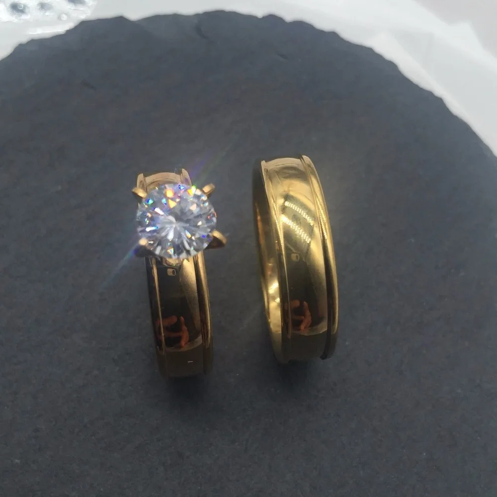 Мужские и женские большие парные кольца с фианитом из фианита|lovely couple rings|pair