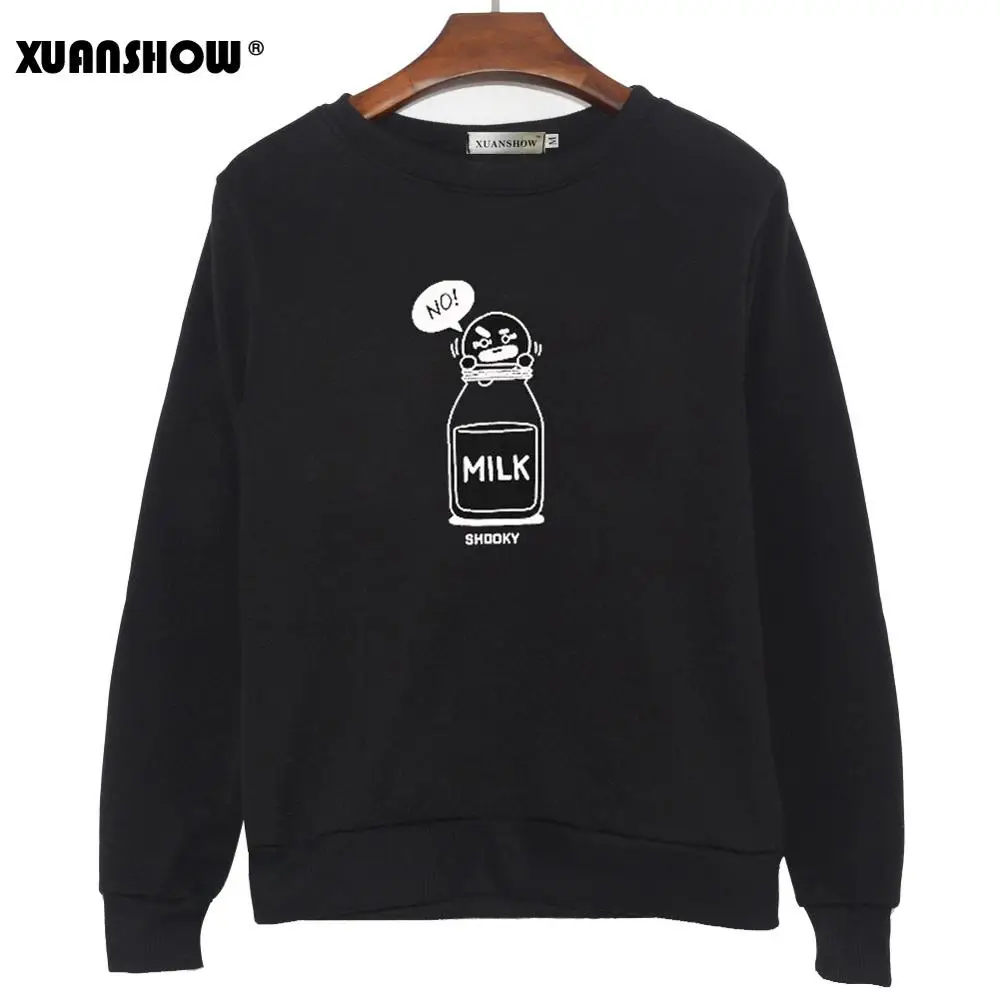 Black XUANSHOW SHOOKY CHIMMY мультфильм молоко буквы модные толстовки уличная одежда для мужчин и женщин пуловер Одежда Sudaderas 5XL - Цвет: Black