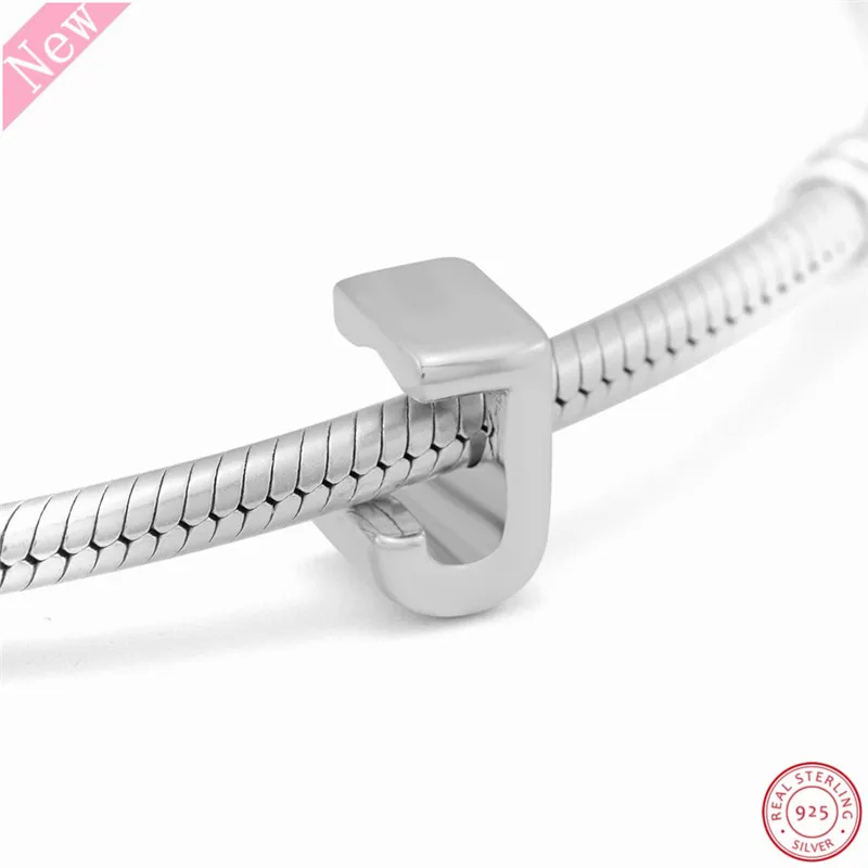 Новые 925 пробы бусины с серебряными буквами J Charm тисненые сердечками и точками DIY