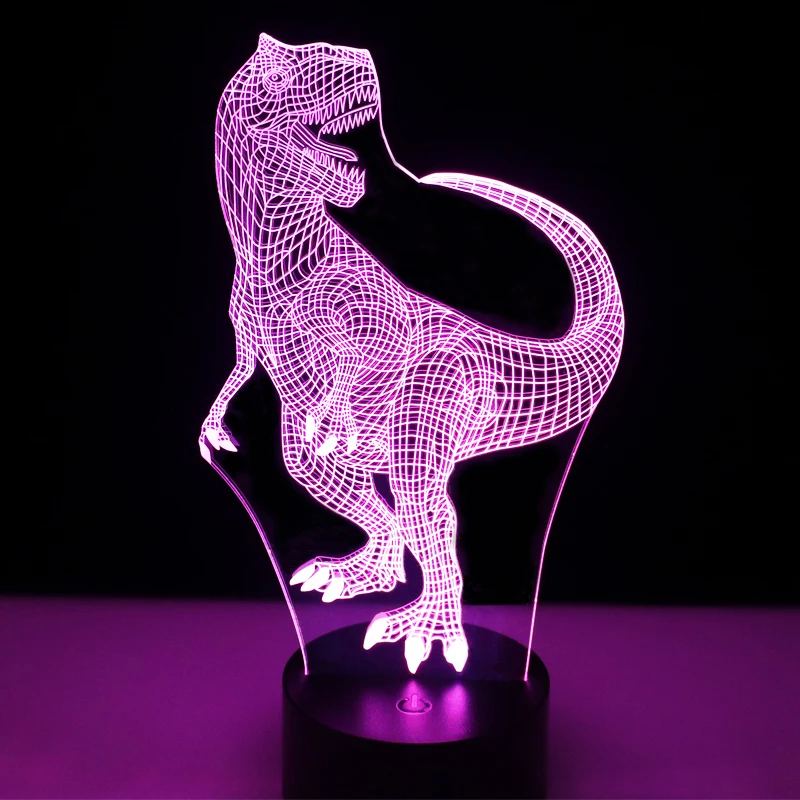 3D светодиодные ночные светильники счастливый Тираннозавр Рекс Динозавр с 7 видов