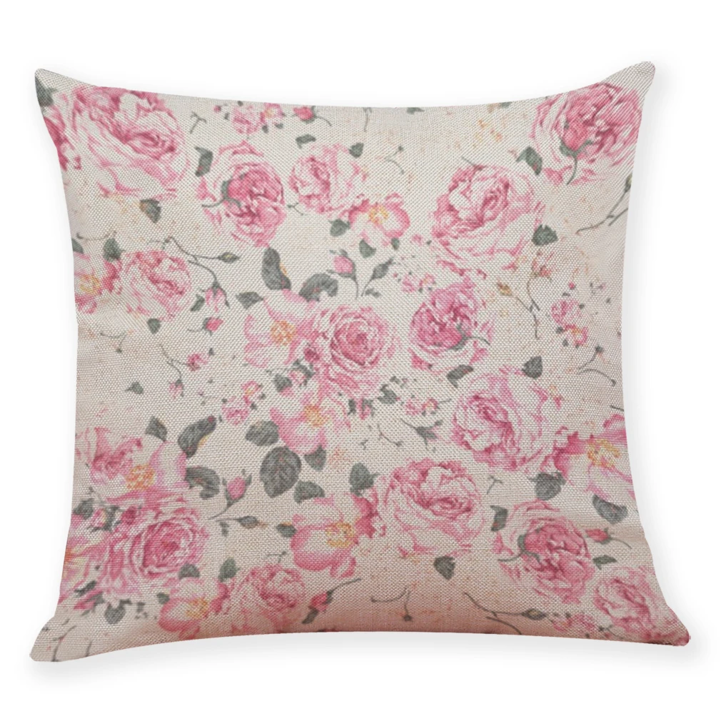 

Floral Printed Pattern Cotton Flax Soft Home Decorative Throw Cushion Cover Pillow Cover Pillowcase with Hidden Zipper