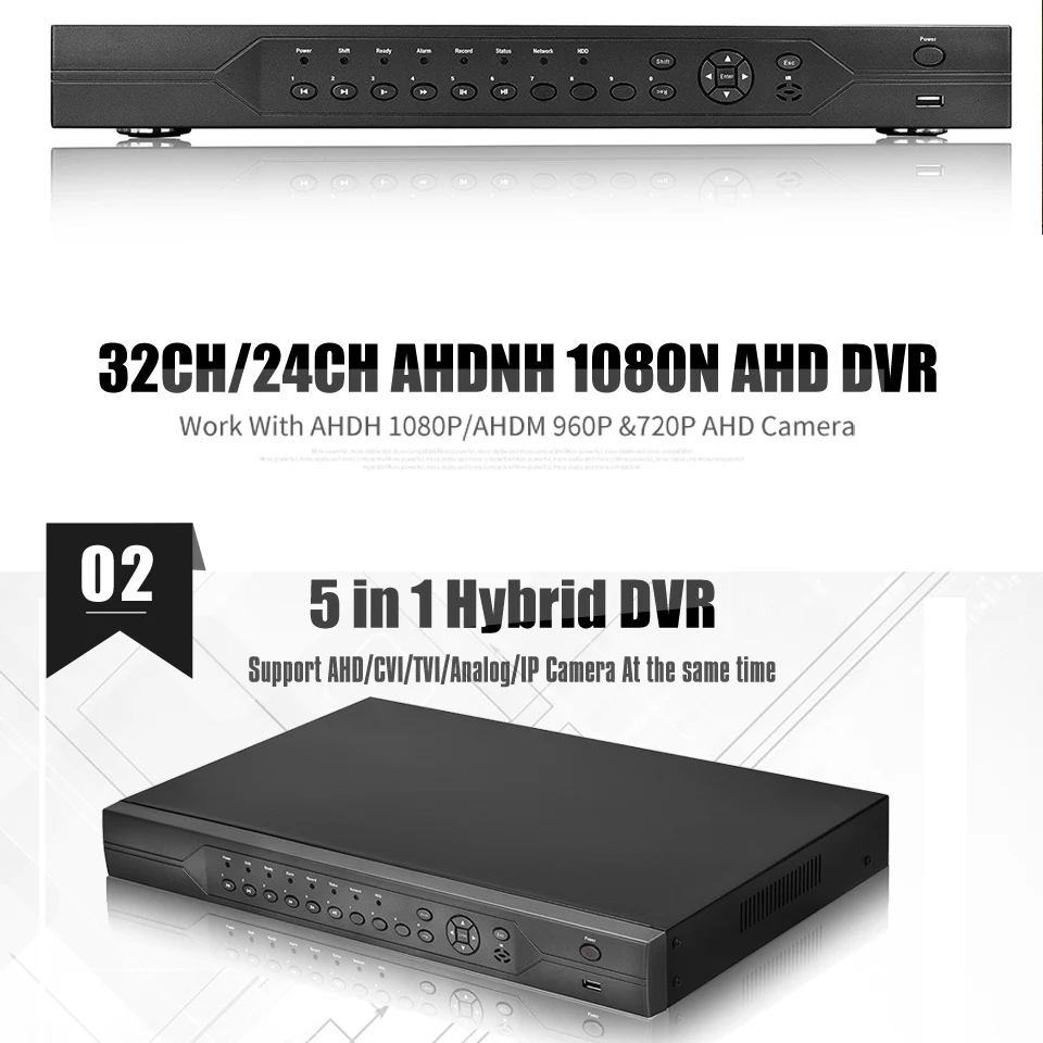 BESDER 32CH AHD DVR 1080N 5 в 1 CVI TVI аналоговый IP гибридный видеорегистратор 2 порта SATA