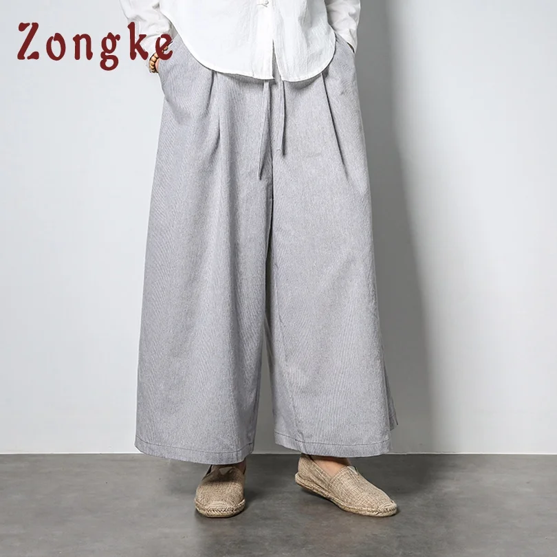 Zongke, китайский стиль, широкие брюки, мужские штаны для бега, Японская уличная одежда, льняные брюки, мужские брюки XXL, Мужские штаны для бега, весна