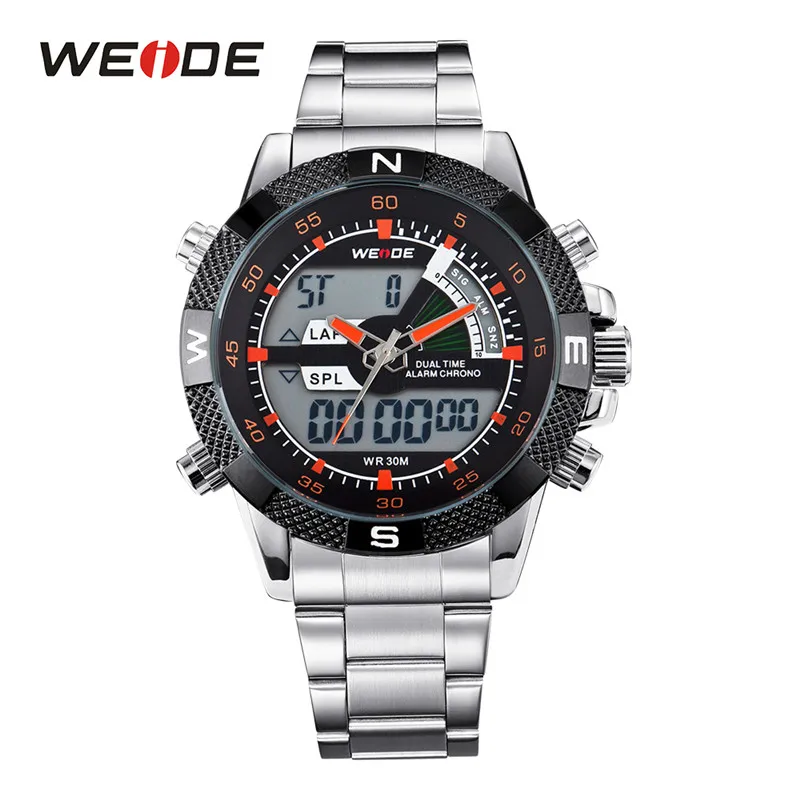 WEIDE цифровой дисплей мужские спортивные часы Роскошные бизнес военный ремешок из нержавеющей стали Кварцевые наручные часы Relogio Masculino - Цвет: WH1104-3C
