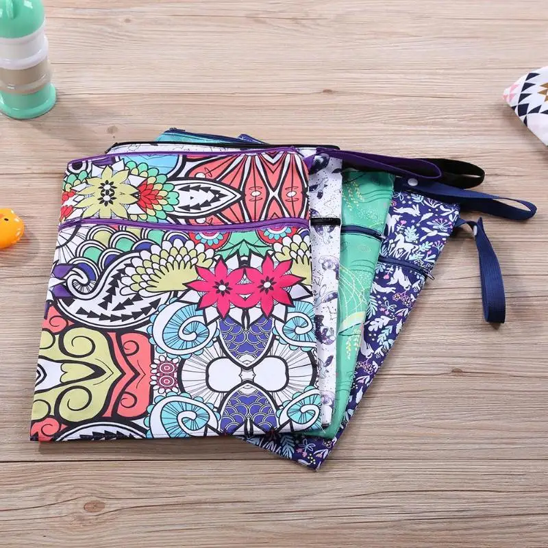 

Waterproof Reusable Wet Bag Printed Nappy Bags Diaper Bag with Two Zipper